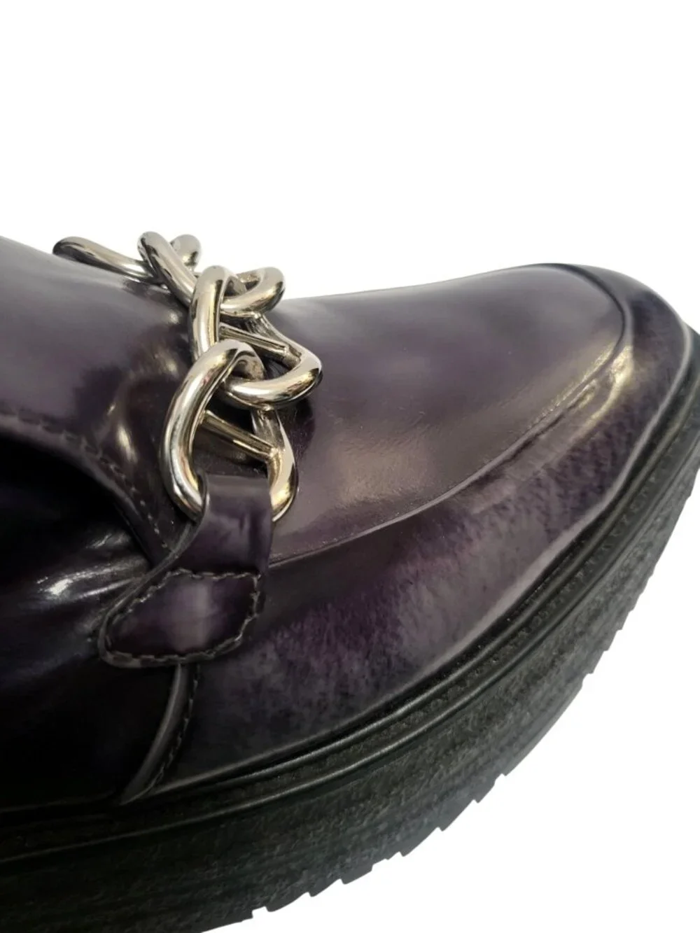 Prada Chain Platform Loafers Distressed Leather Chunky Shoe